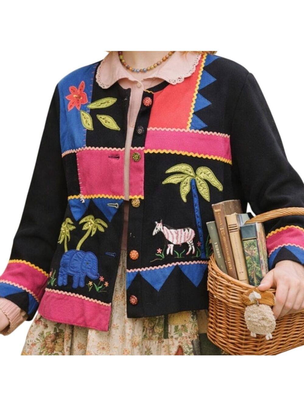 Vintage Patchwork Jacket Embroidered Beaded Size PM Cottagecore Art To Wear